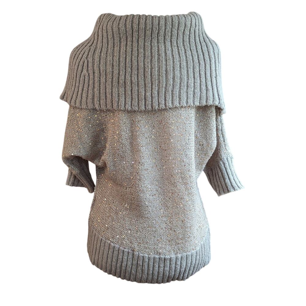 Elle Gold Sequin Cowl Neck Off Shoulder Sweater Women's Small Oversized - Picture 3 of 10
